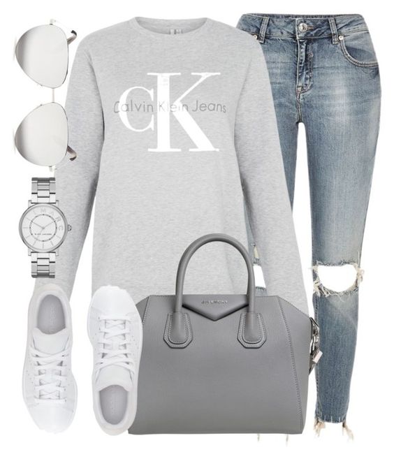 Everyday Look by monmondefou on Polyvore featuring River Island, adidas, Givenchy, Marc Jacobs, Victoria Beckham and gray
