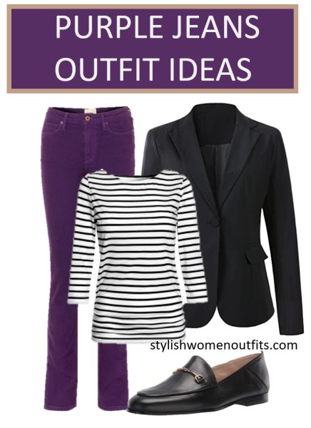purple jeans outfit FOR WORK BUSINESS OUTFIT