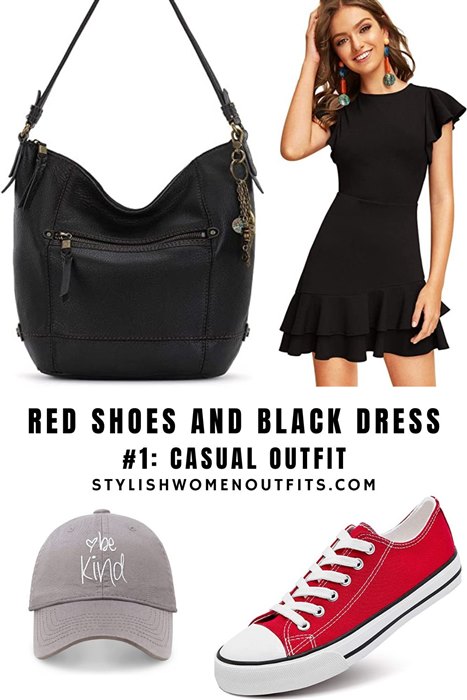 Red Shoes and Black Dress casual outfit