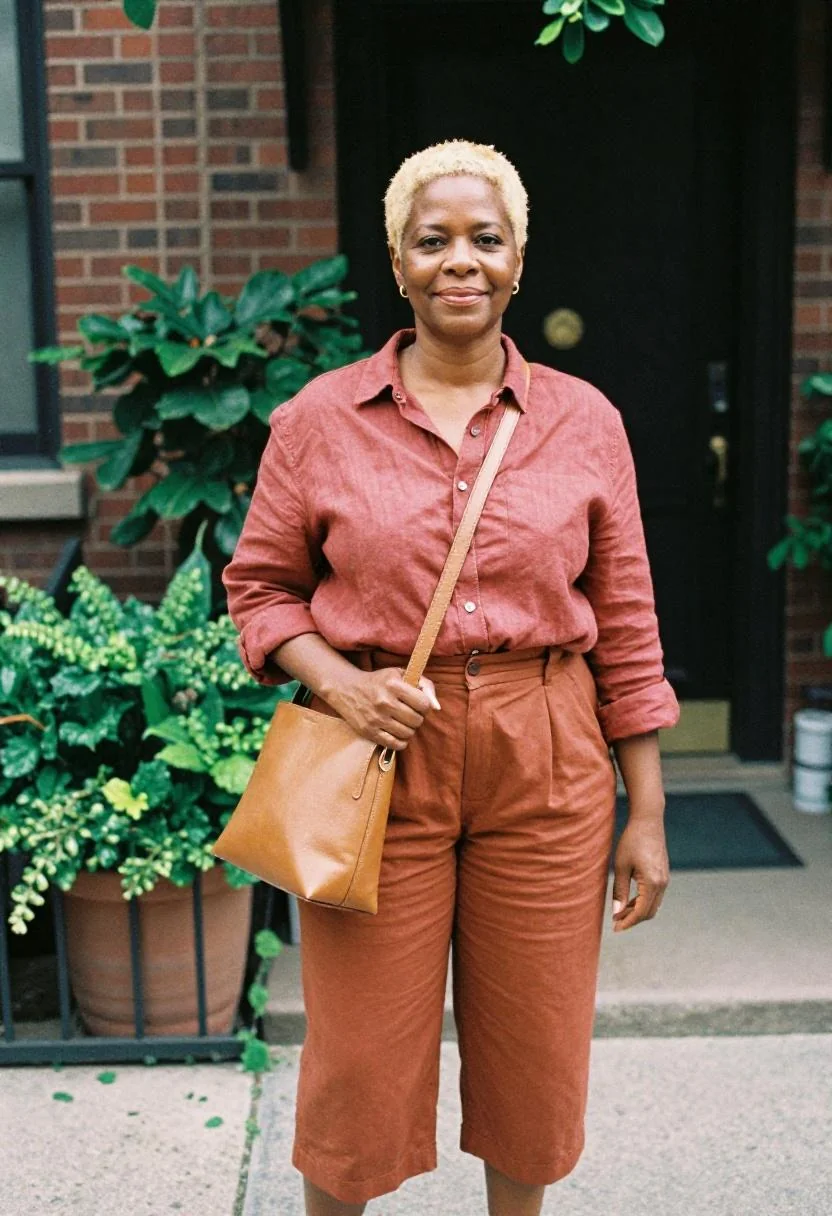 Terracotta linen co-ord set for game day street style