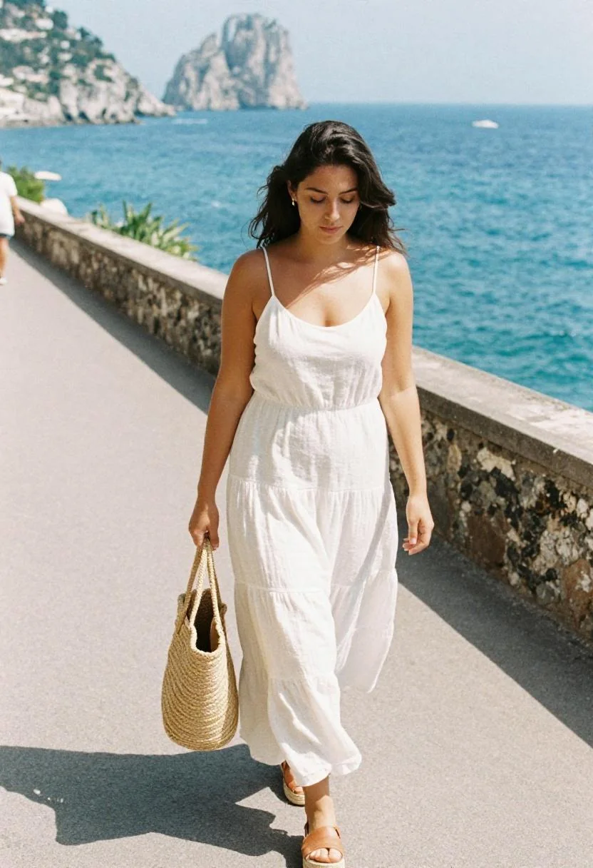 White linen sundress for Maui beach and coastal path exploring
