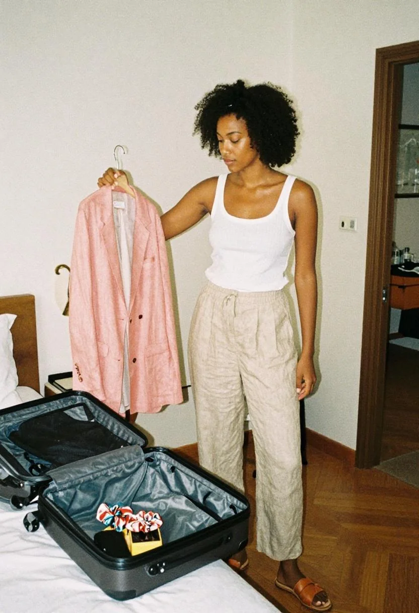 Coral linen blazer as a versatile packing anchor for a Maui travel capsule