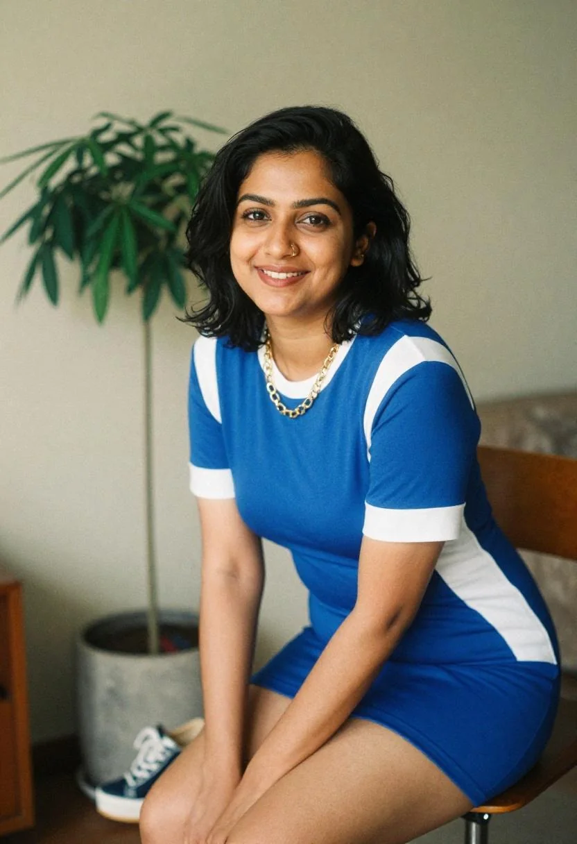 Color-block mini dress in electric cobalt blue — a bold 2010s digital fashion revival look