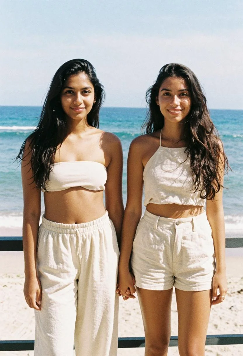Cream matching set coordinated outfits for Bali pool party