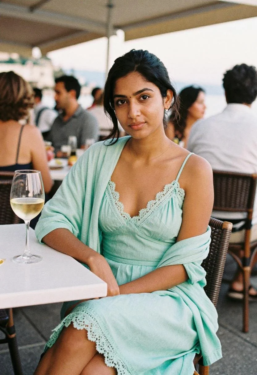 Mint rayon slip dress with light cardigan for elegant waterfront dinner in Monterosso